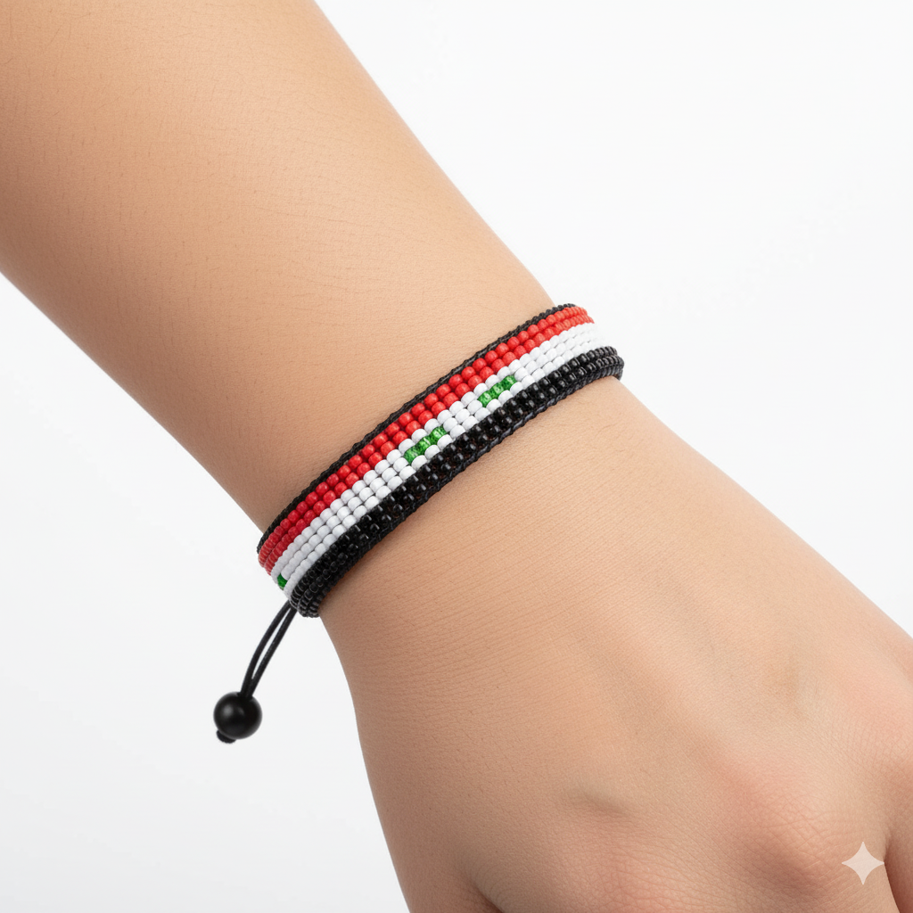 Syria Flag Bracelet: Arabian Elegance, Handcrafted Adjustable Unisex Boho Style Jewerly