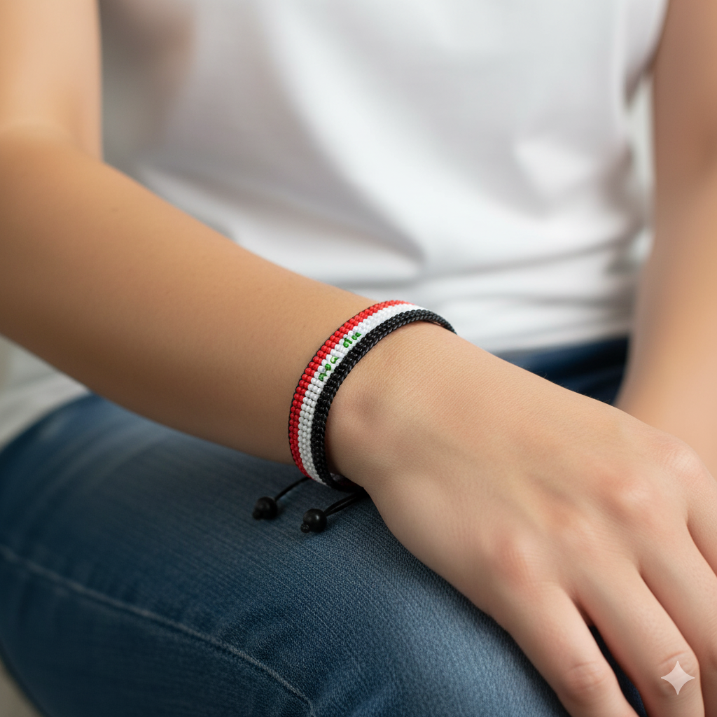 Syria Flag Bracelet: Arabian Elegance, Handcrafted Adjustable Unisex Boho Style Jewerly