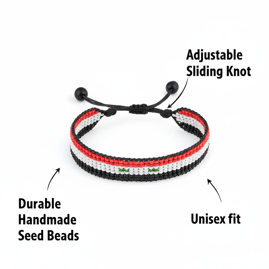 Syria Flag Bracelet: Arabian Elegance, Handcrafted Adjustable Unisex Boho Style Jewerly