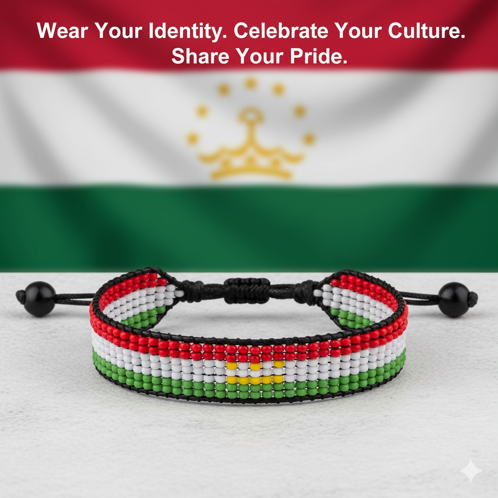 Tajikistan Flag Bracelet: Adjustable, Boho Style Rope Bracelet for Women & Men