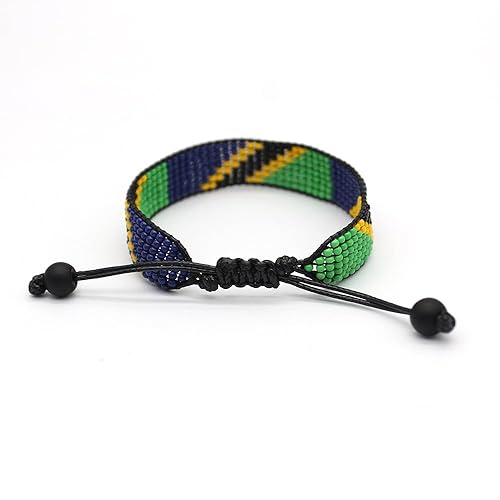 Tanzania Flag Bracelet: Handmade, Adjustable Beaded Boho-Style Rope Bangle with Patriotic Design
