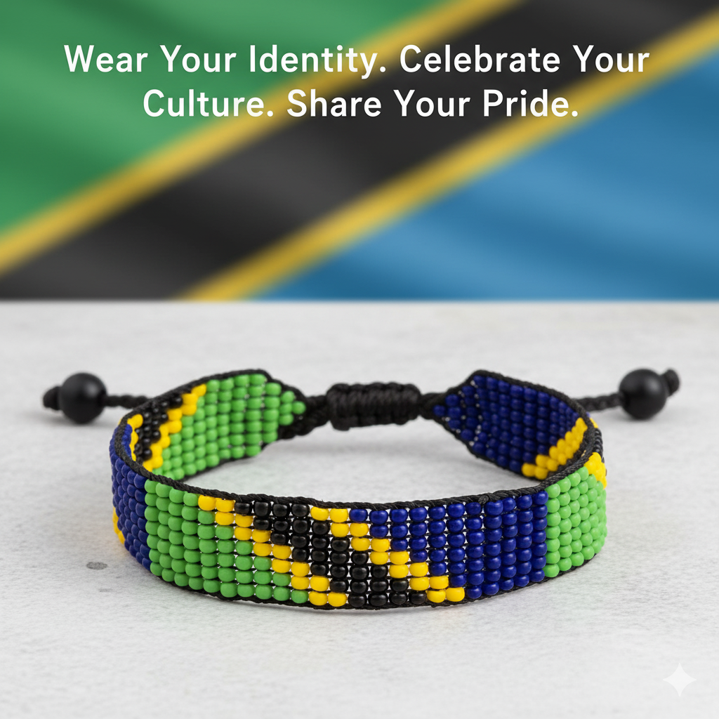 Tanzania Flag Bracelet: Handmade, Adjustable Beaded Boho-Style Rope Bangle with Patriotic Design