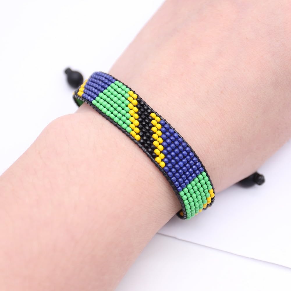 Tanzania Flag Bracelet: Handmade, Adjustable Beaded Boho-Style Rope Bangle with Patriotic Design