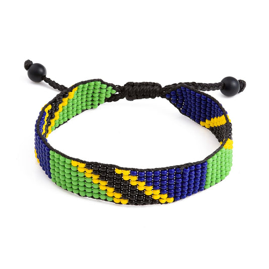 Tanzania Flag Bracelet: Handmade Bracelet, Adjustable Beaded Boho-Style Rope Bangle with Patriotic Design