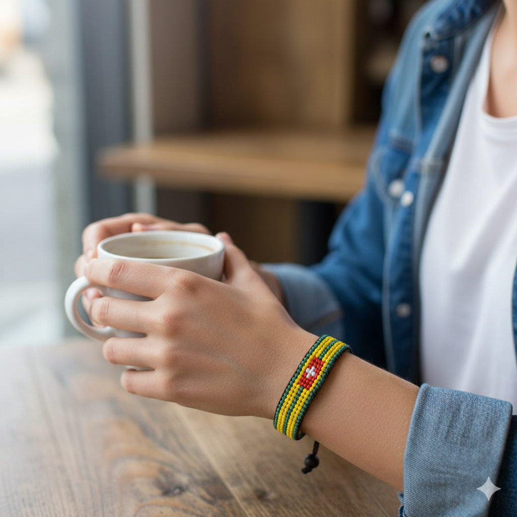 Togo Flag Bracelet: Handmade, Adjustable Beaded Unisex Boho-Style with Patriotic Design