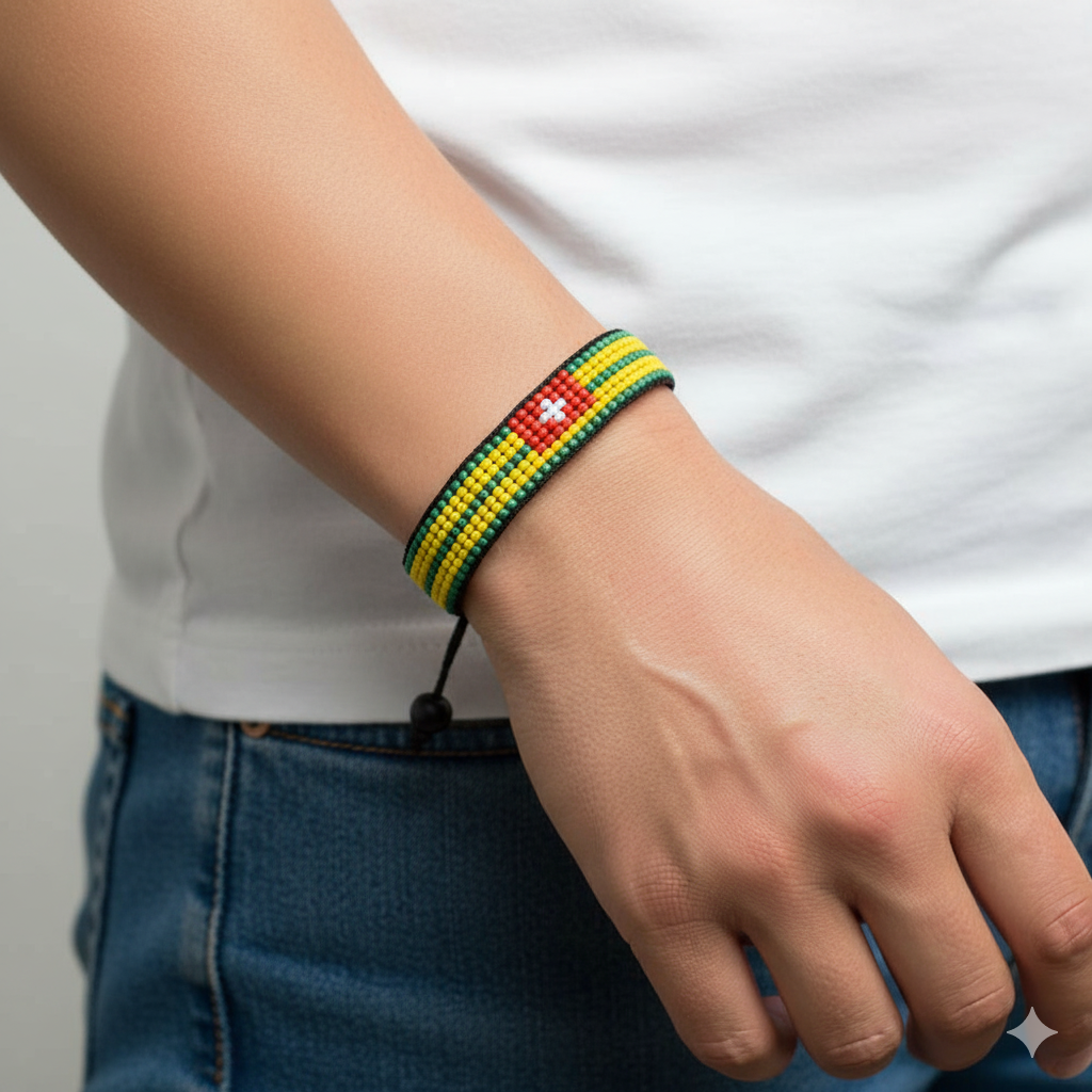 Togo Flag Bracelet: Handmade, Adjustable Beaded Unisex Boho-Style with Patriotic Design