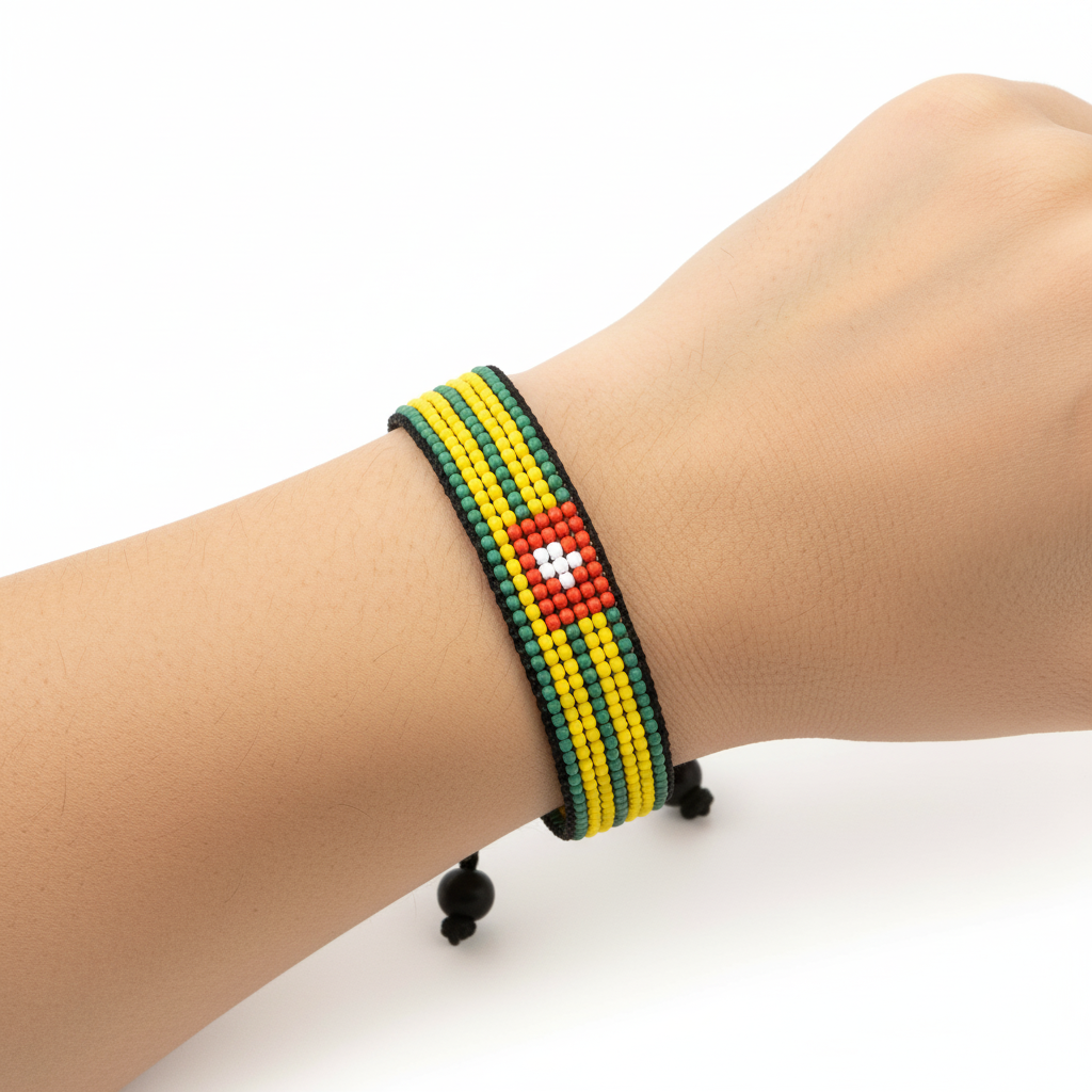 Togo Flag Bracelet: Handmade, Adjustable Beaded Unisex Boho-Style with Patriotic Design