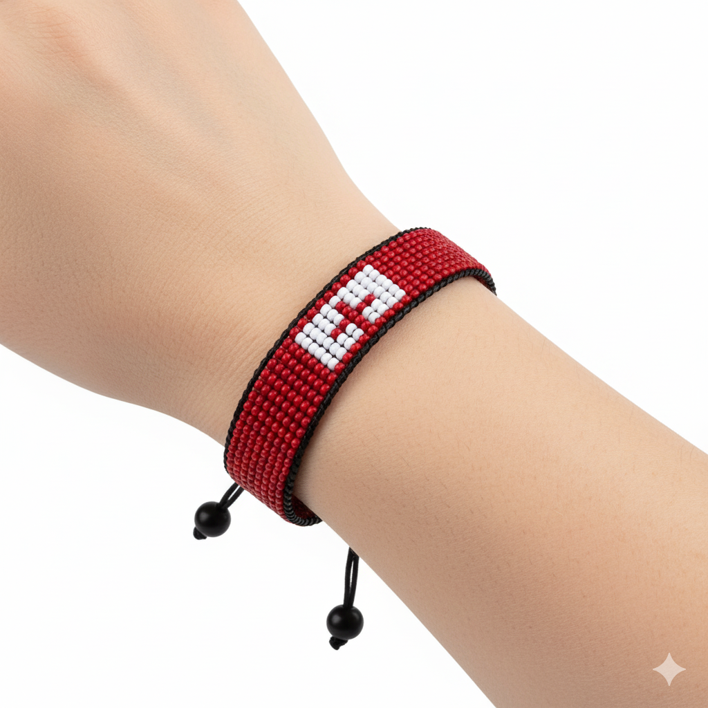 Tonga Flag Bracelet: Adjustable, Handmade, Unisex Boho Style Beaded Bracelet