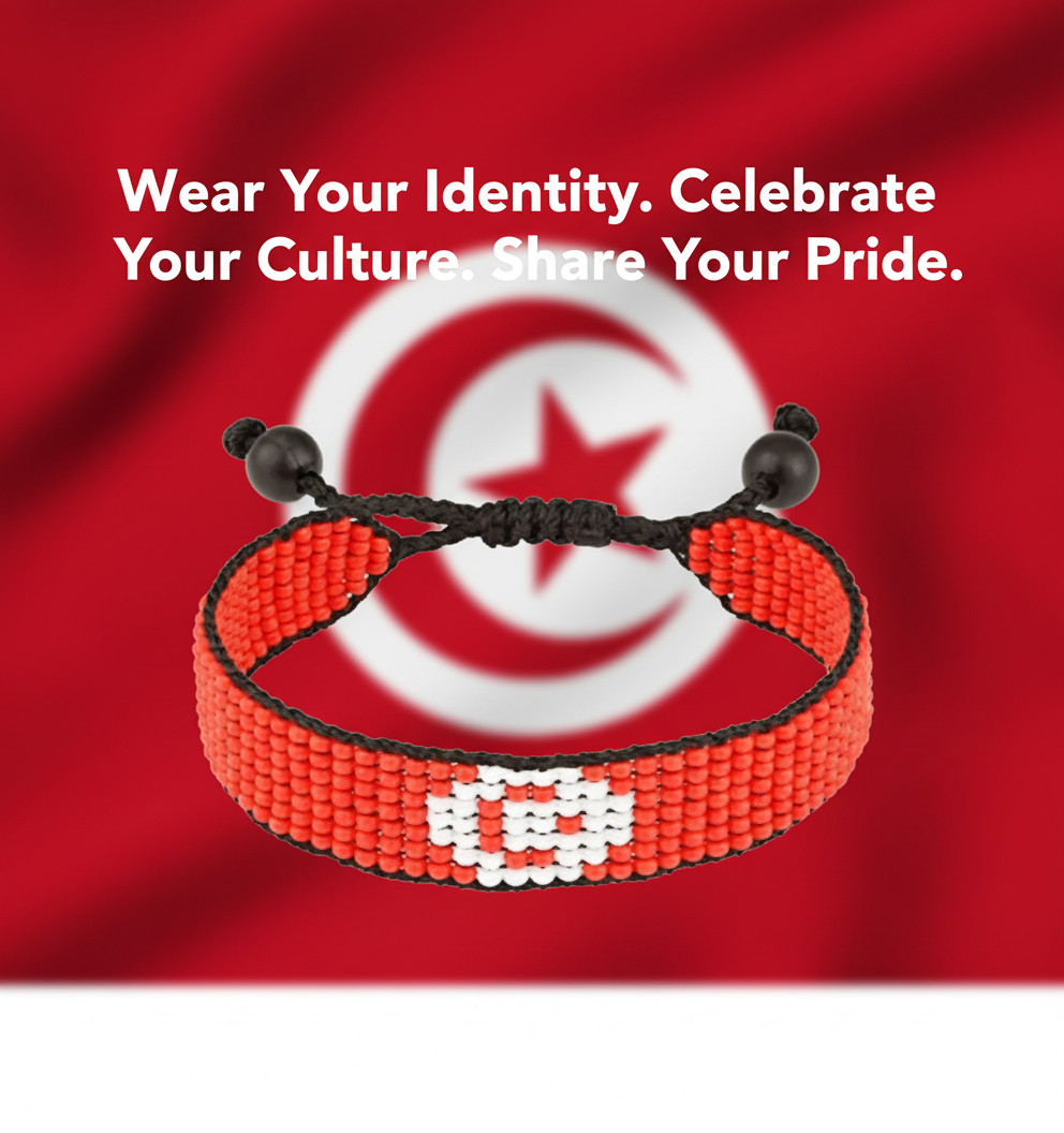 Tunisia Flag Bracelet: Handmade, Adjustable Unisex Boho-Style with Patriotic Design
