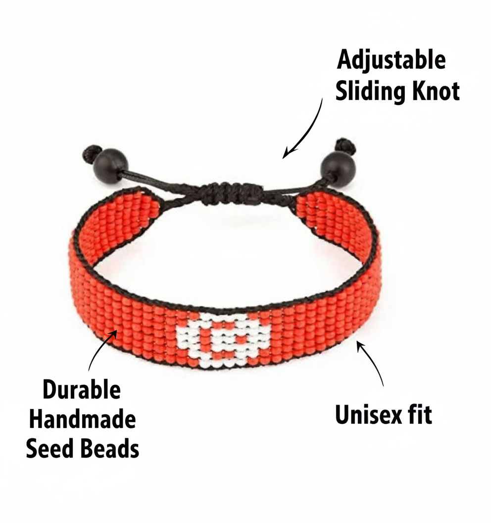 Tunisia Flag Bracelet: Handmade, Adjustable Unisex Boho-Style with Patriotic Design