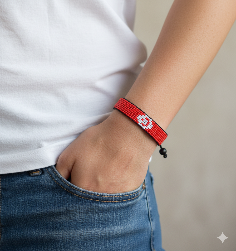 Tunisia Flag Bracelet: Handmade, Adjustable Unisex Boho-Style with Patriotic Design