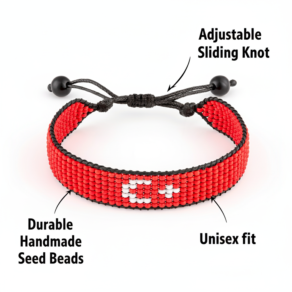 Turkey Flag Bracelet: Handmade, Adjustable  Unisex Boho-Style Bracelet with Patriotic Design