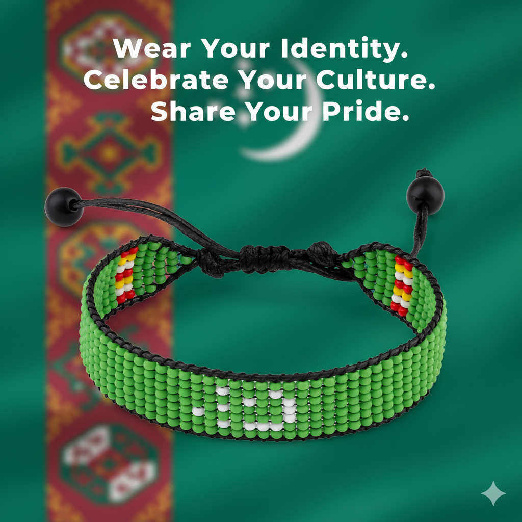 Turkmenistan Flag Bracelet: Adjustable, Beaded, Unisex Boho Style Jewerly