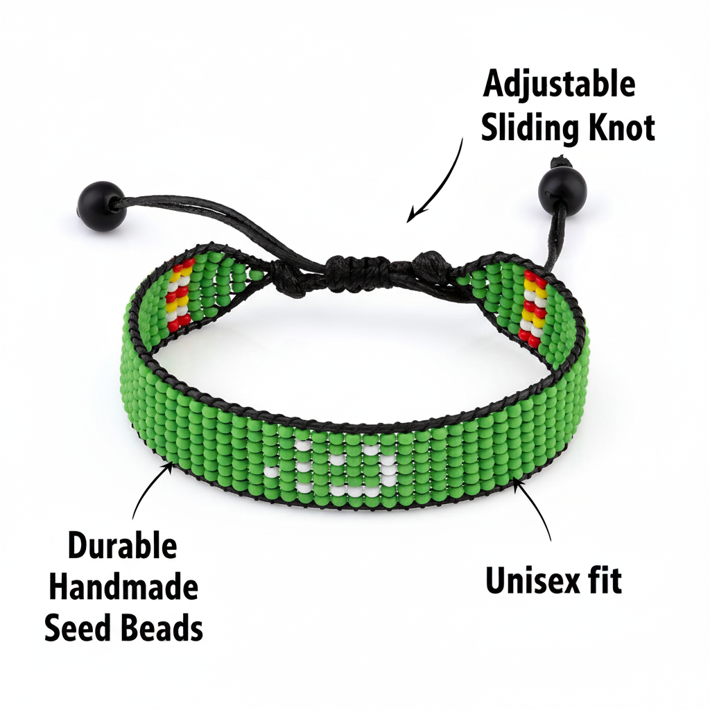 Turkmenistan Flag Bracelet: Adjustable, Beaded, Unisex Boho Style Jewerly