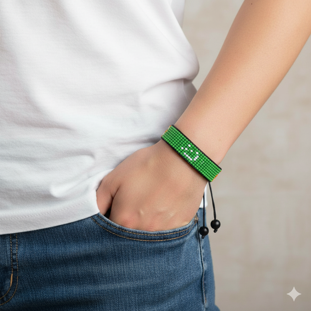 Turkmenistan Flag Bracelet: Adjustable, Beaded, Unisex Boho Style Jewerly