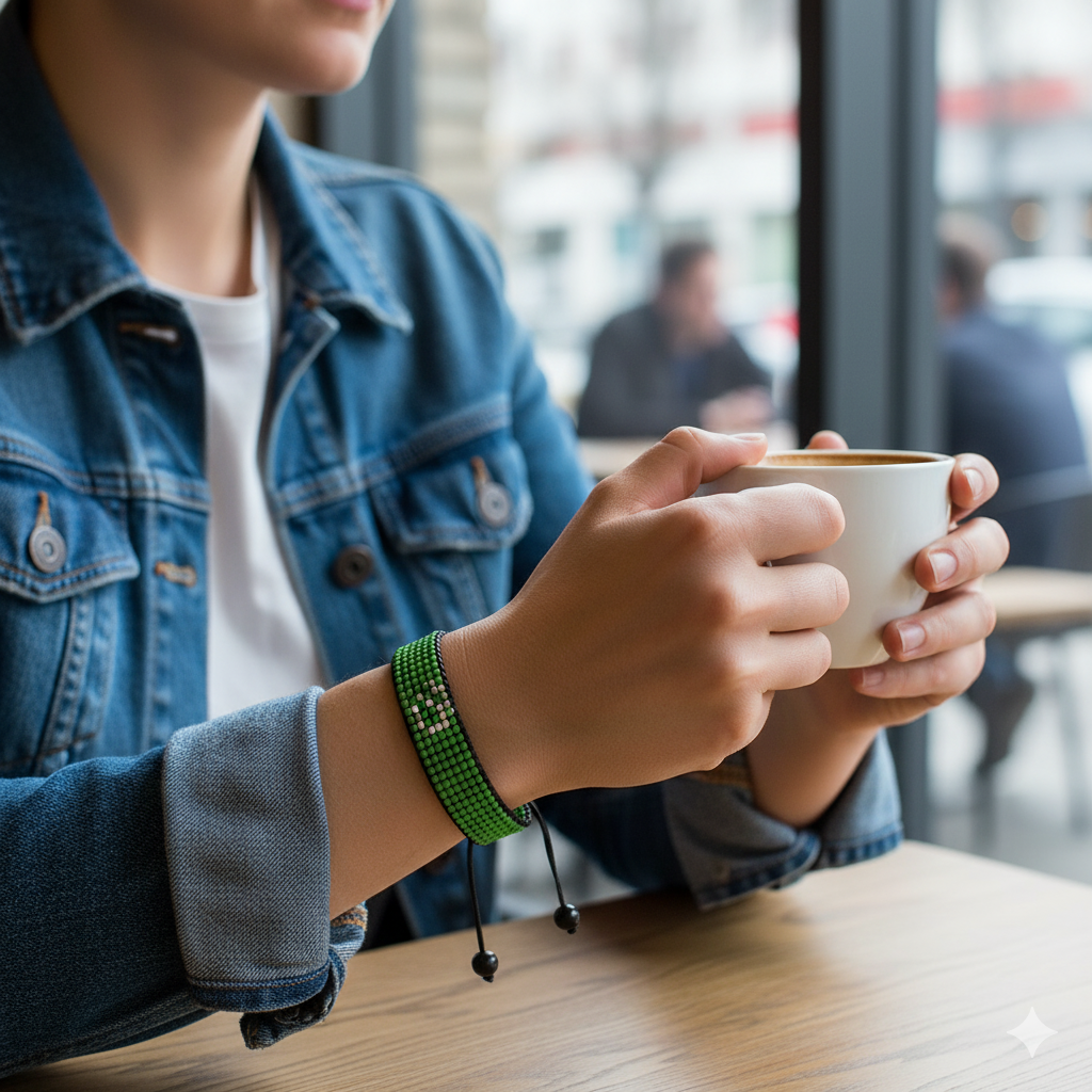 Turkmenistan Flag Bracelet: Adjustable, Beaded, Unisex Boho Style Jewerly