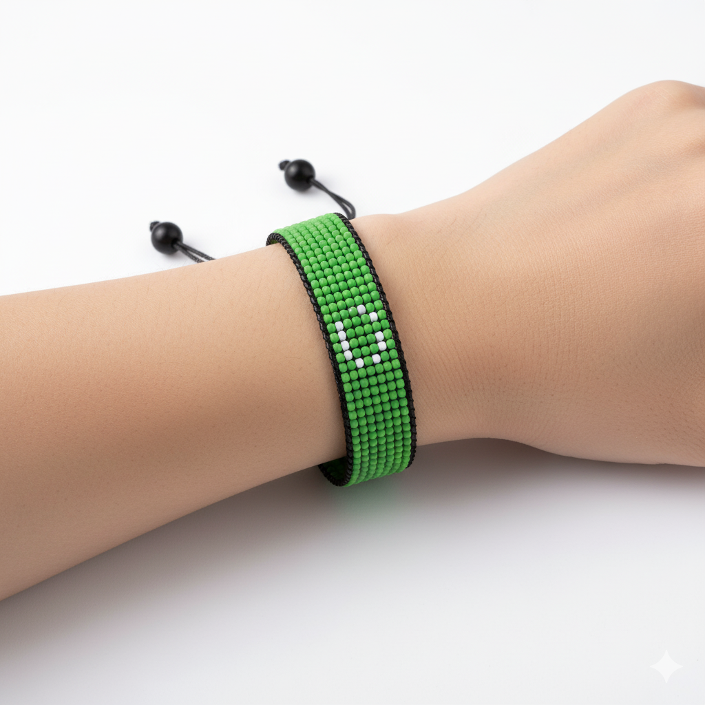 Turkmenistan Flag Bracelet: Adjustable, Beaded, Unisex Boho Style Jewerly