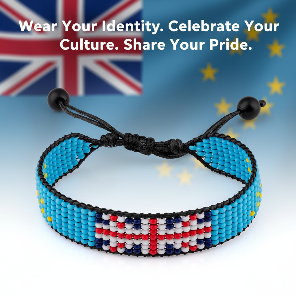 Tuvalu Flag Bracelet: Adjustable, Boho Style Rope Bracelet for Women & Men