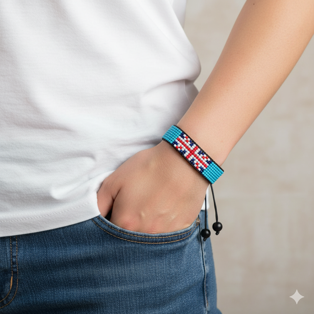 Tuvalu Flag Bracelet: Adjustable, Boho Style Rope Bracelet for Women & Men