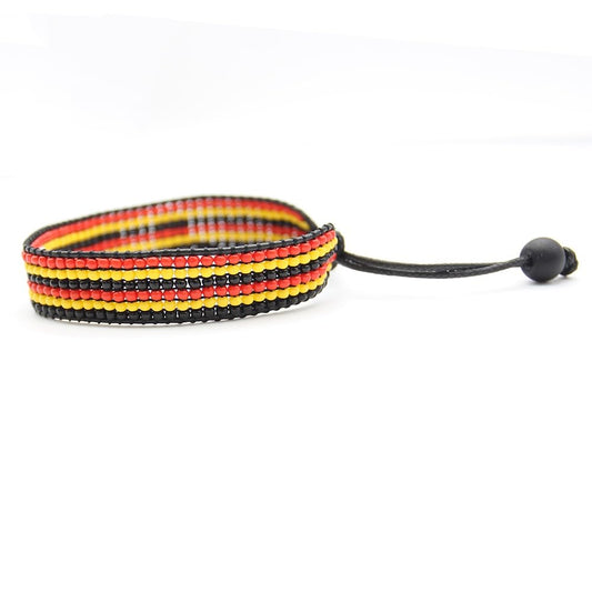 Uganda Flag Bracelet: Handmade Bracelet, Adjustable Beaded Boho-Style Rope Bangle with Patriotic Design
