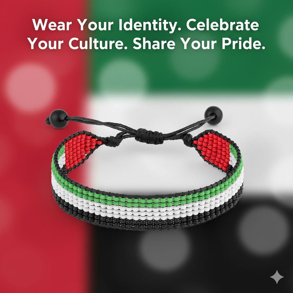 United Arab Emirates Flag Bracelet: Arabian Elegance, Handcrafted, Adjustable Unisex Boho-style Design