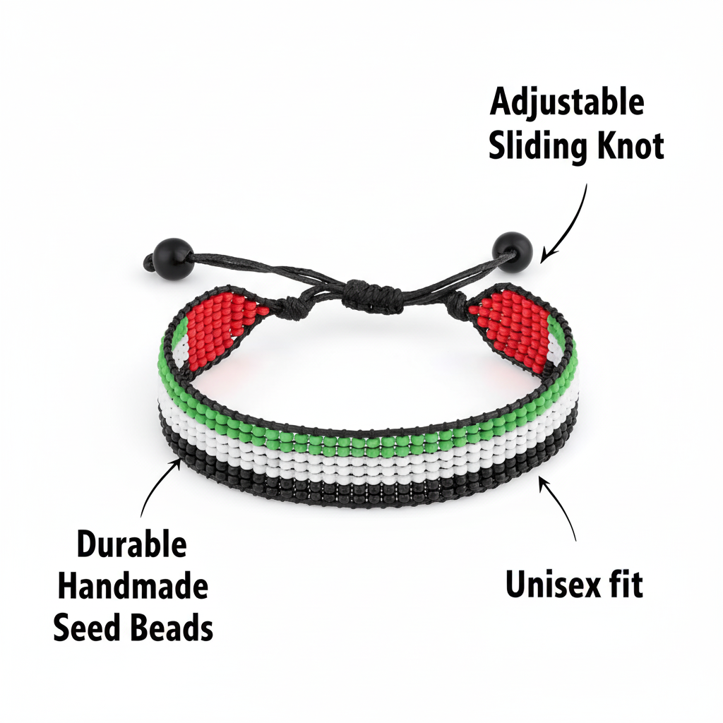 United Arab Emirates Flag Bracelet: Arabian Elegance, Handcrafted, Adjustable Unisex Boho-style Design