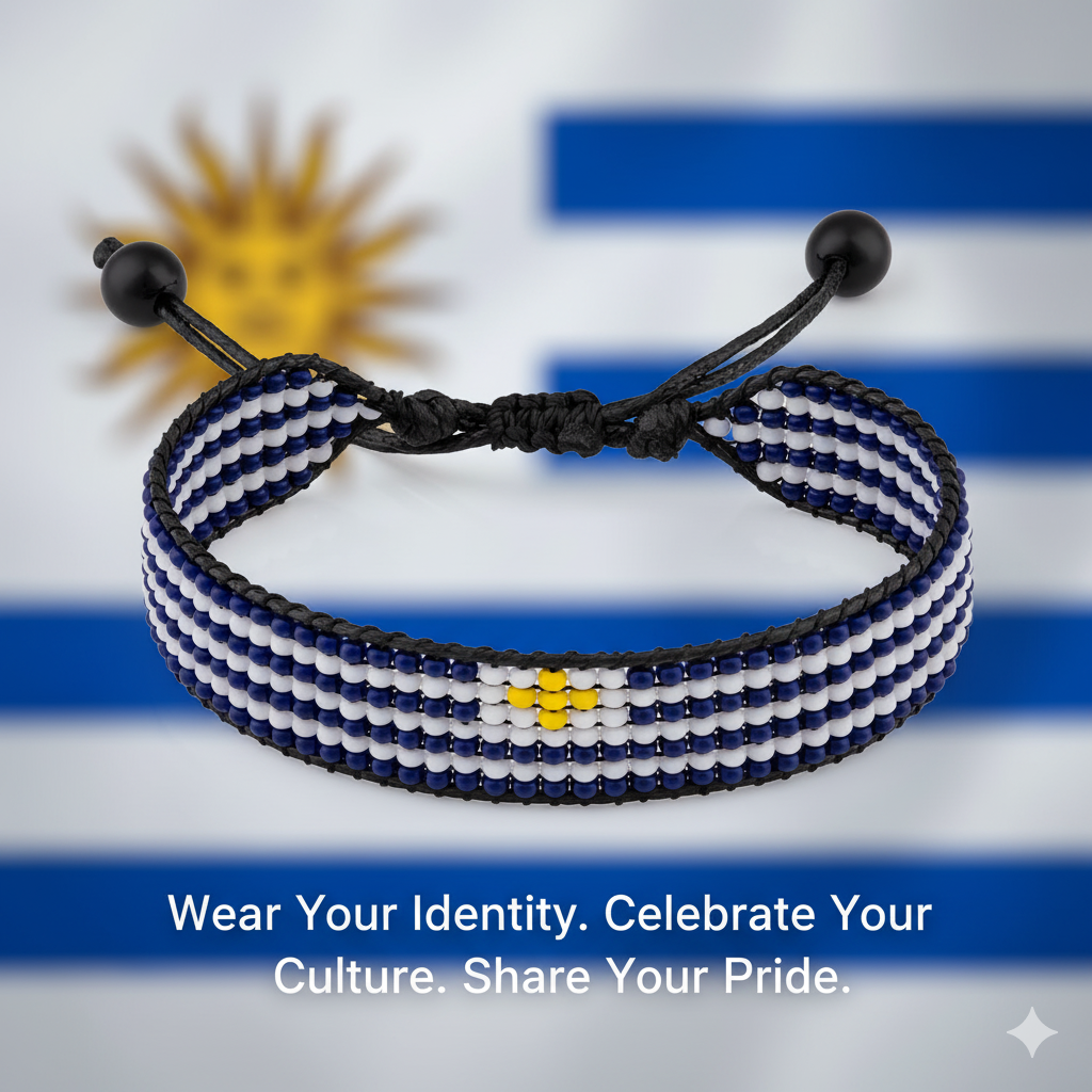 Uruguay Flag Bracelet: Handmade, Adjustable, Boho Style Gift for Women & Men