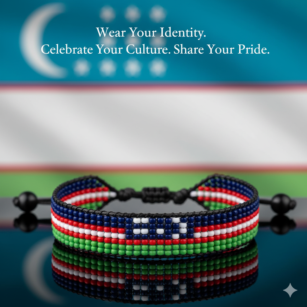 Uzbekistan Flag Bracelet: Adjustable, Boho Style Rope Bracelet for Women & Men