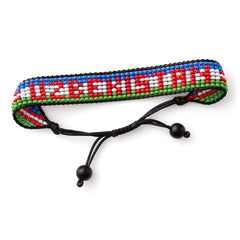Uzbekistan Beaded Bracelet – Handmade Adjustable Flag Bracelet with Team Name – World Cup 2026 Inspired Soccer Fan Jewelry – Durable & Unisex