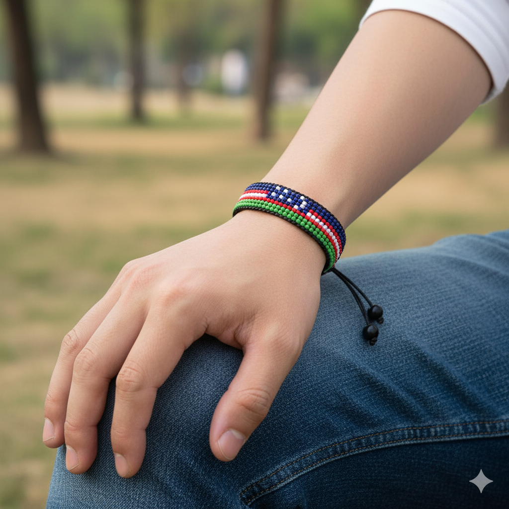 Uzbekistan Flag Bracelet: Adjustable, Boho Style Rope Bracelet for Women & Men