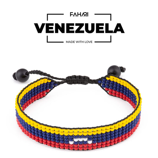 Venezuela Flag Bracelet: Handmade Bracelet, Adjustable Beaded Boho-Style Rope Bangle with Patriotic Design