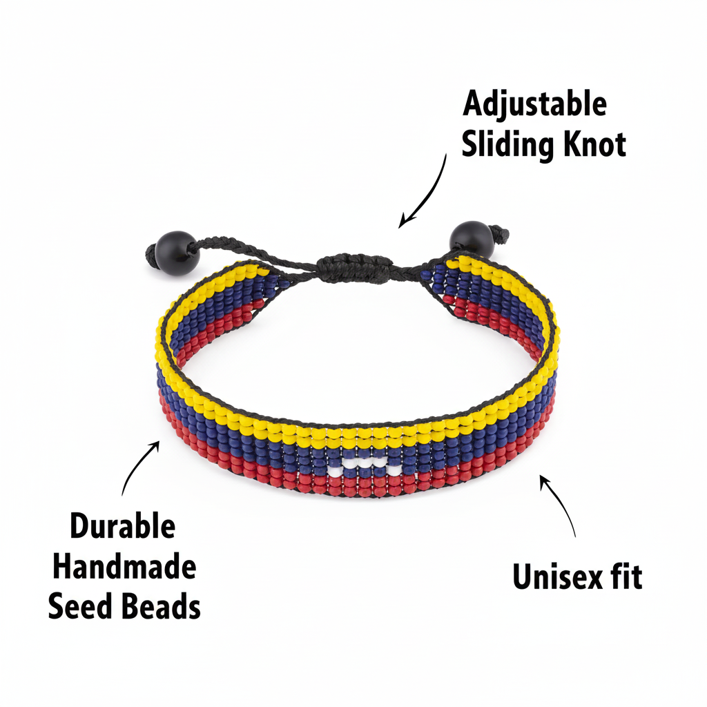 Venezuela Flag Bracelet: Handmade, Adjustable Boho-Style Rope Bangle with Patriotic Design
