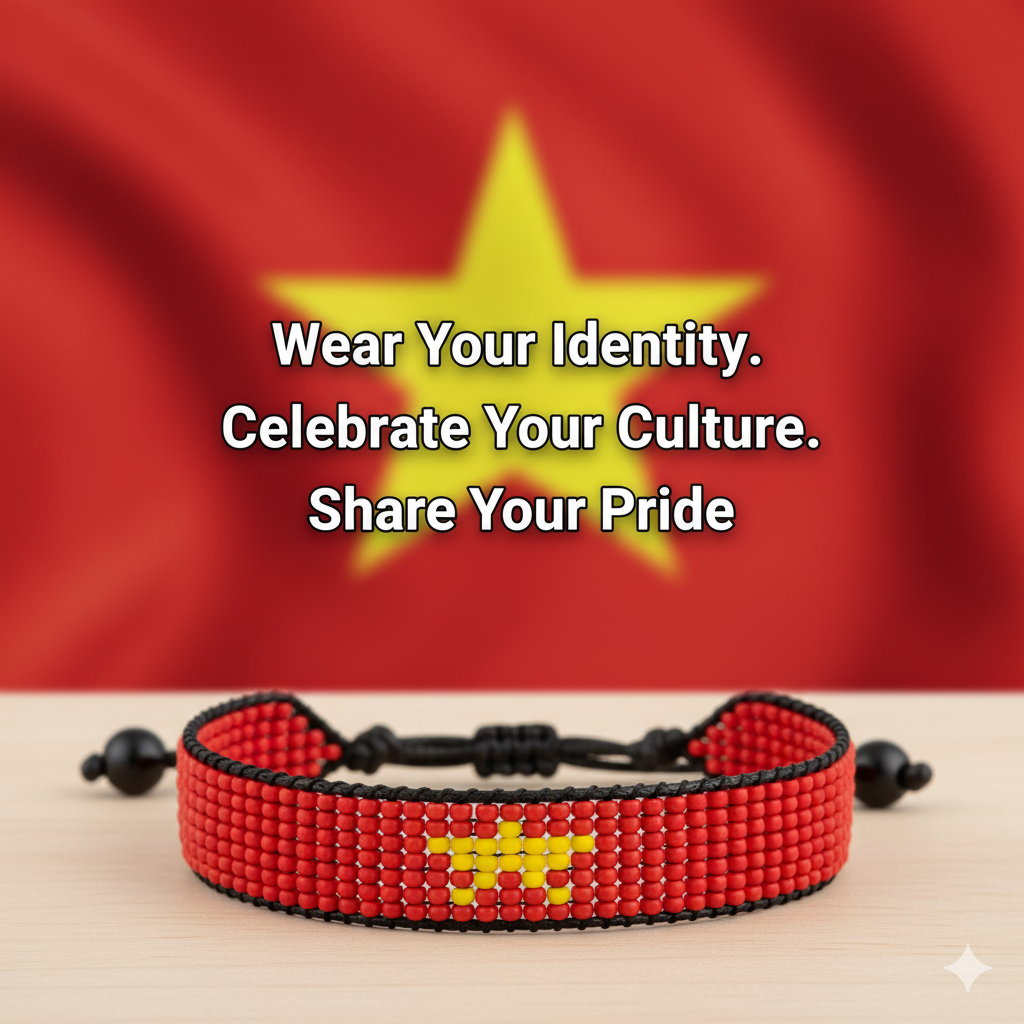Vietnam Flag Bracelet: Handmade, Adjustable Boho-Style Rope Bracelet with Patriotic Design