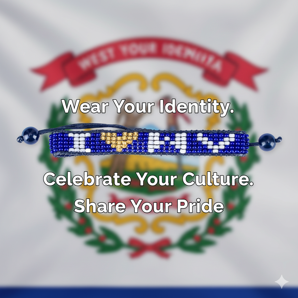 I Love West Virginia Beaded Bracelet – Handcrafted & Adjustable