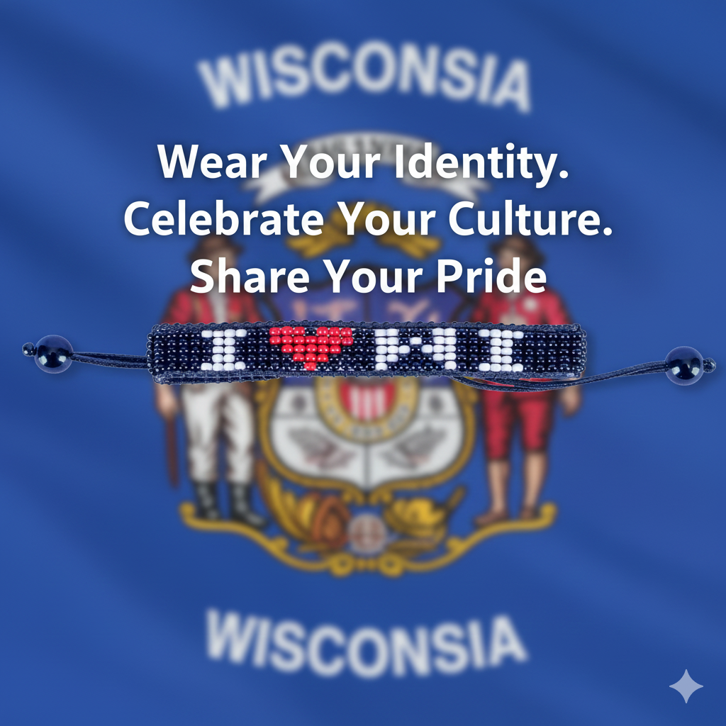I Love Wisconsin Beaded Bracelet – Handcrafted & Adjustable