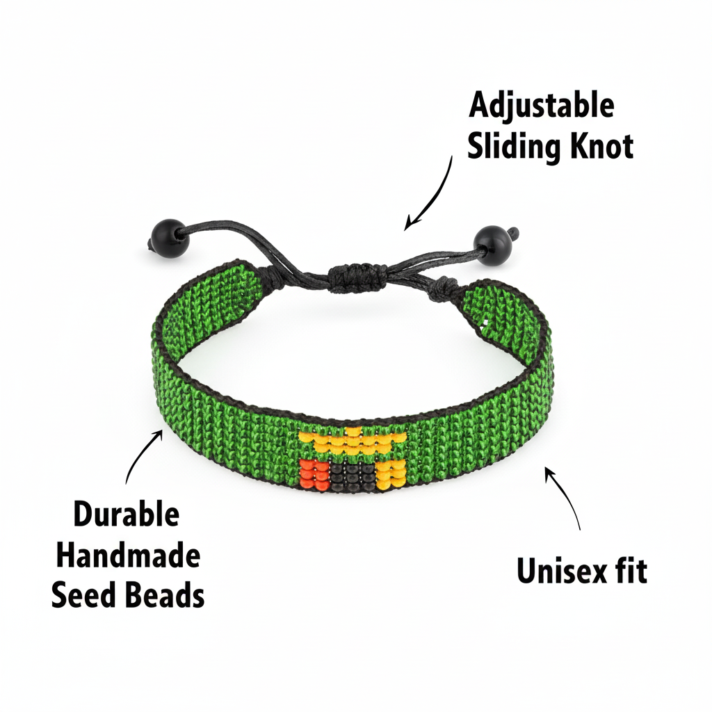 Zambia Flag Bracelet: Handmade, Adjustable Beaded Boho-Style Rope Bangle with Patriotic Design