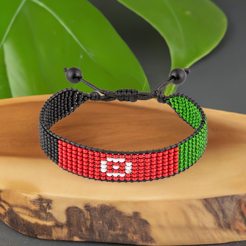 Afghanistan Flag Bracelet: Handmade, Adjustable Beaded Wristband