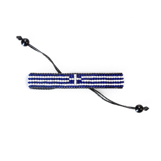 Greece Flag Bracelet: Handmade Bracelet, Adjustable Beaded Boho-Style Rope Bracelet with Patriotic Design