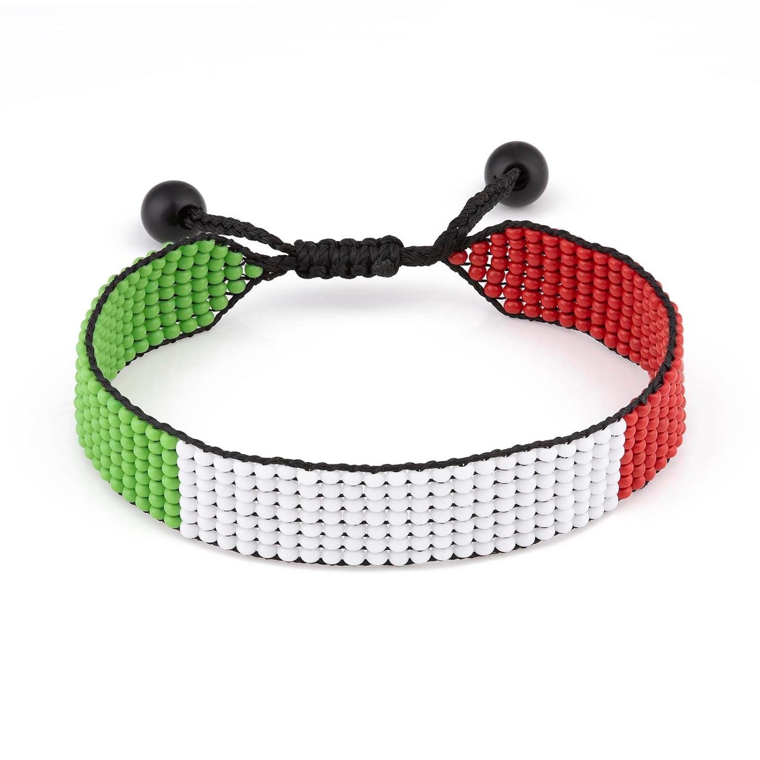 Italy Flag Bracelet: Handmade Adjustable Beaded Wristband.