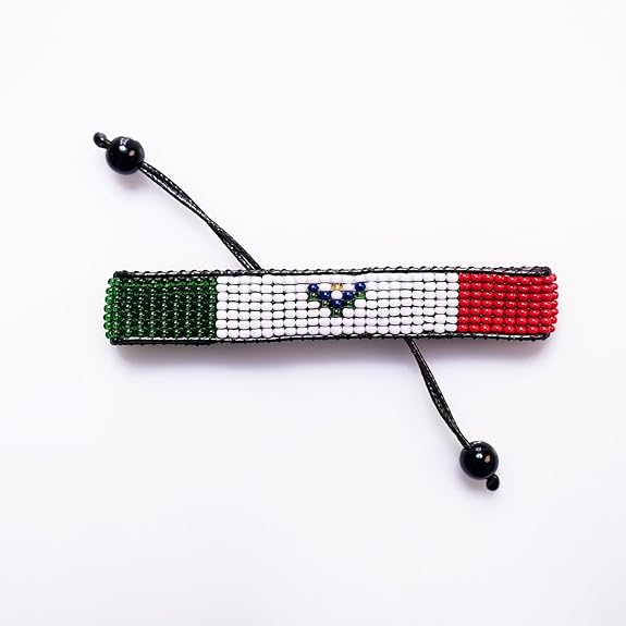 Mexico Flag Bracelet: Handmade Adjustable Beaded Unisex Boho-Style Jewelry