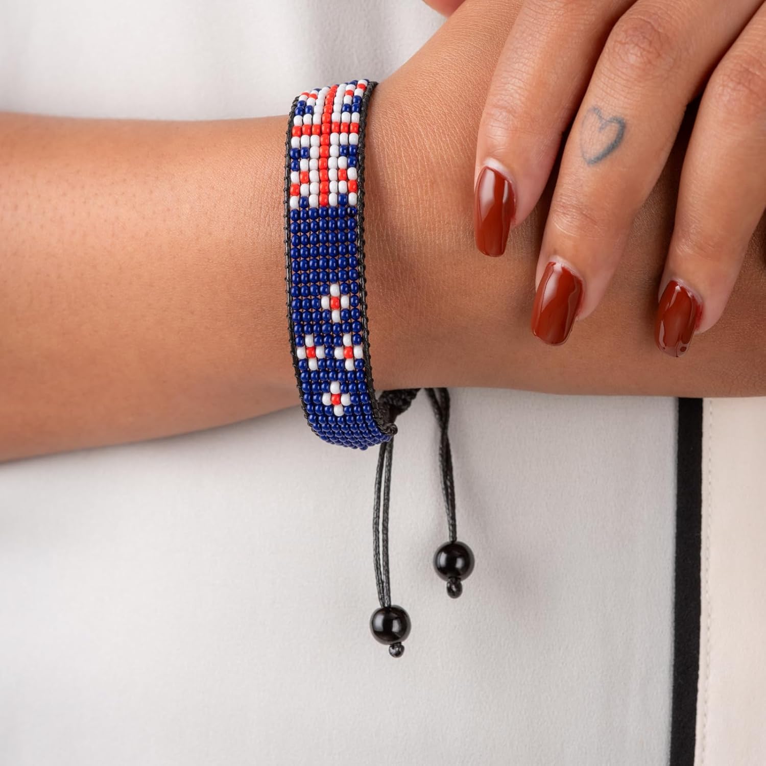 New Zealand Flag Bracelet: Handmade, Adjustable Beaded Boho-Style Bracelet with Patriotic Design