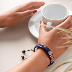 New Zealand Flag Bracelet: Handmade Bracelet, Adjustable Beaded Boho-Style Rope Bracelet with Patriotic Design