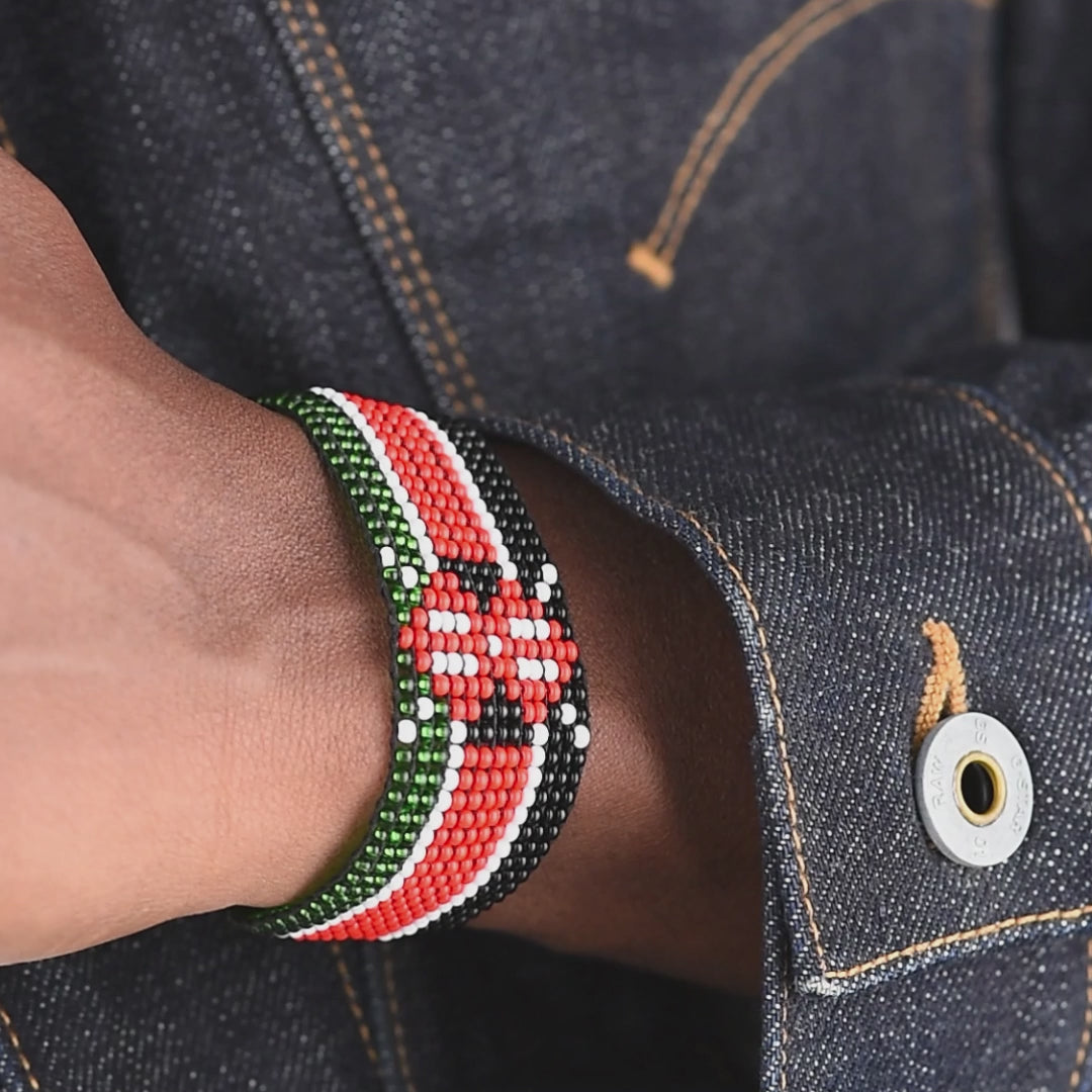 Kenya Flag Beaded Bracelet - Adjustable and Expandable, Perfect for Teenagers and Adults with Smaller Arm Sizes
