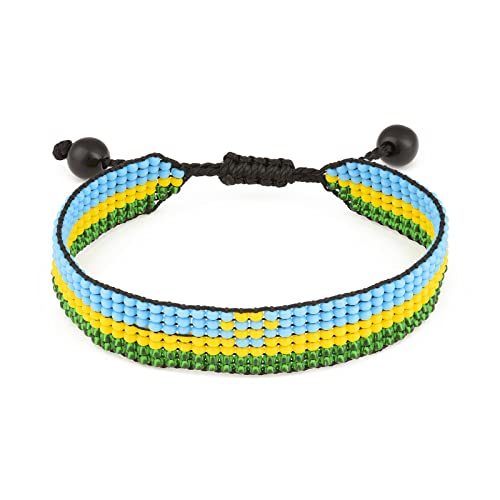 Rwanda Flag Bracelet: Handmade Bracelet, Adjustable Beaded Boho-Style Rope Bangle with Patriotic Design