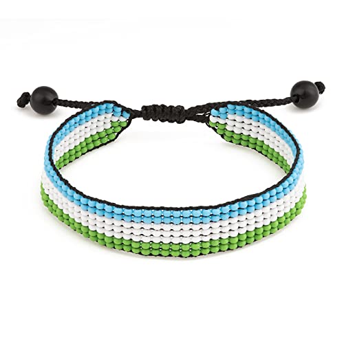 Sierra Leone Flag Bracelet: Handmade Bracelet, Adjustable Beaded Boho-Style Rope Bangle with Patriotic Design
