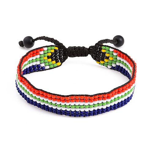 South Africa Flag Bracelet: Handmade, Adjustable Beaded String, Unisex Boho Jewelry
