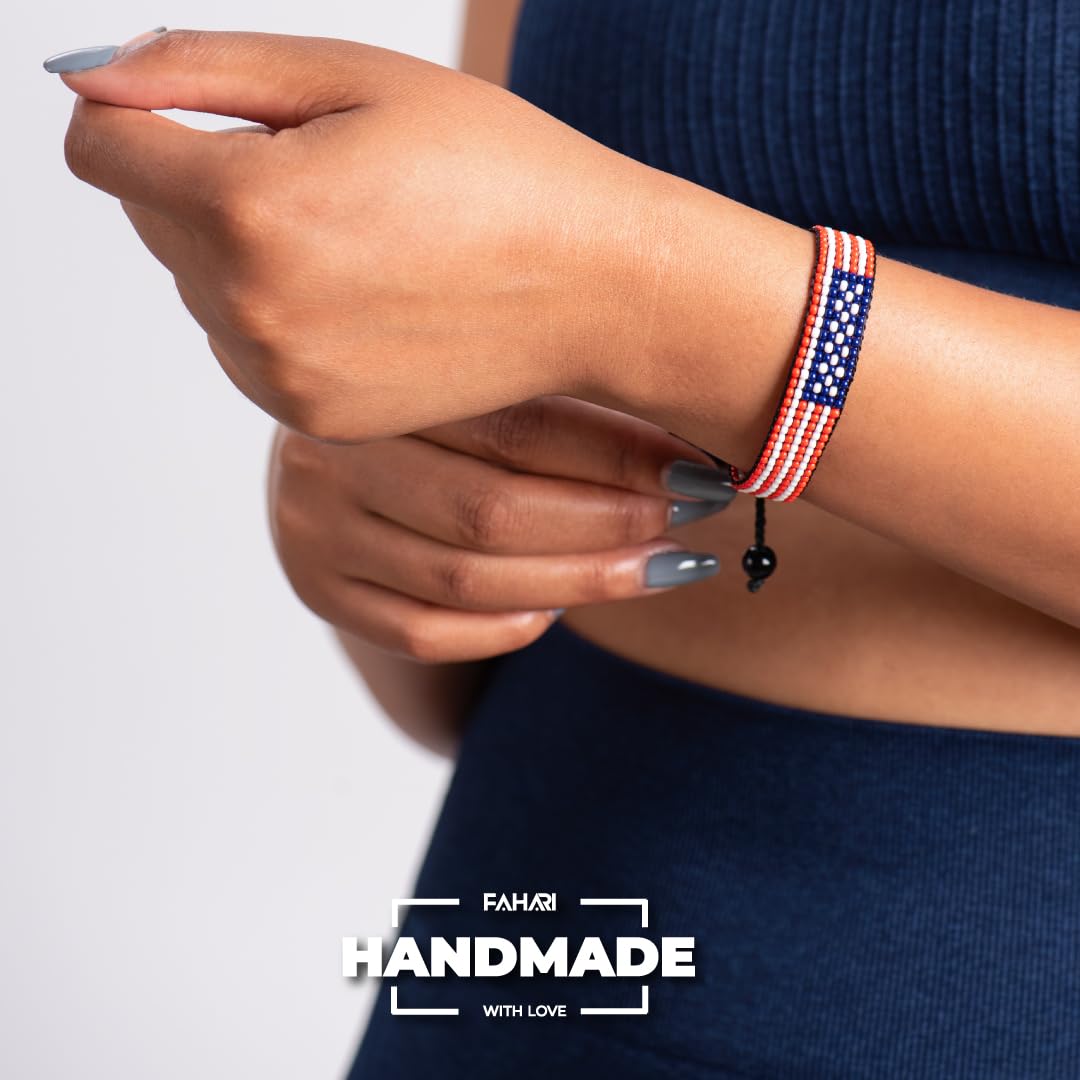 Handmade USA Flag Bracelet - Men's Women's Adjustable Bracelet - A Patriotic Statement (FLAG)