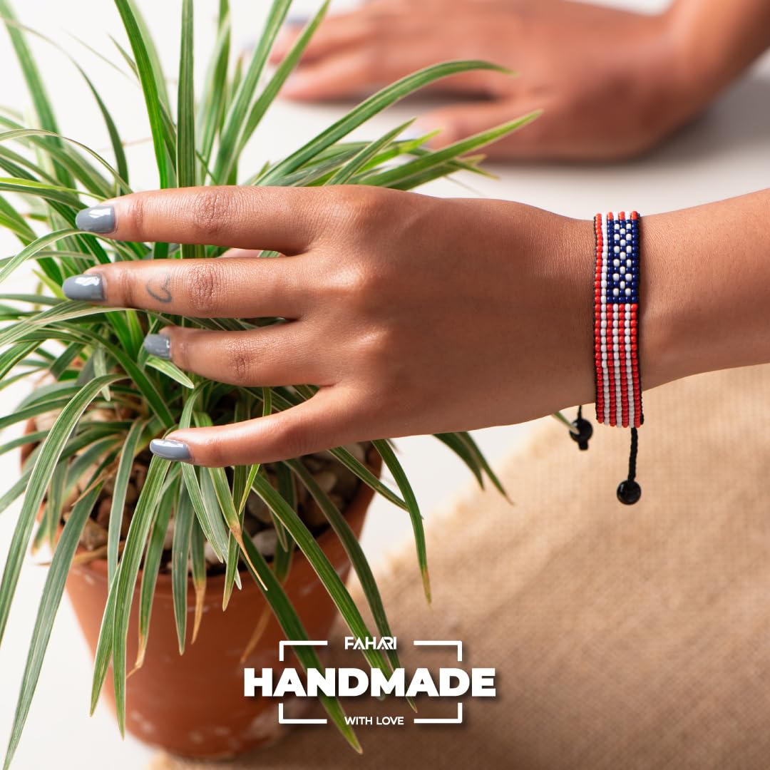 Handmade USA Flag Bracelet - Men's Women's Adjustable Bracelet - A Patriotic Statement (FLAG)