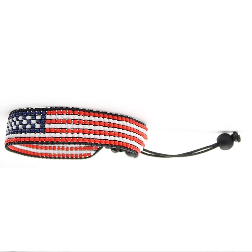 Handmade USA Flag Bracelet - Men's Women's Adjustable Bracelet - A Patriotic Statement (FLAG)